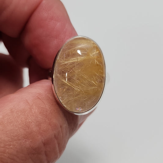 Gold Rutile Quartz Ring sz 8.5