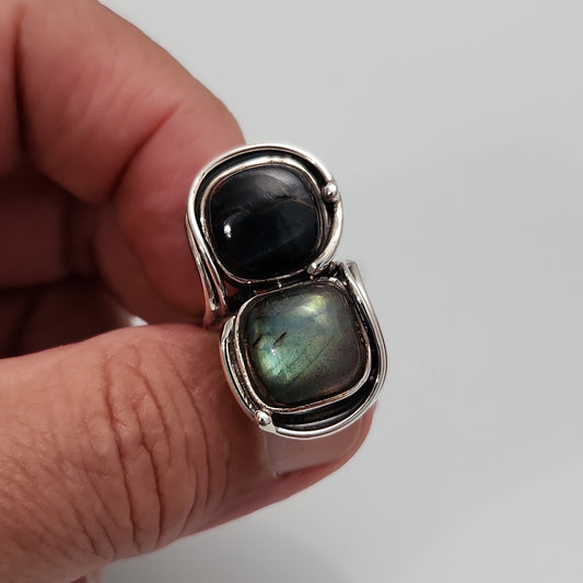 Labradorite Blue Tiger Eye Ring sz 7