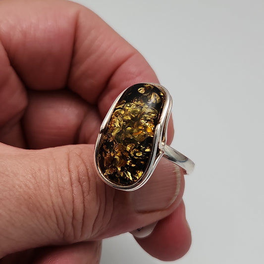 Green Amber Ring sz 9.5