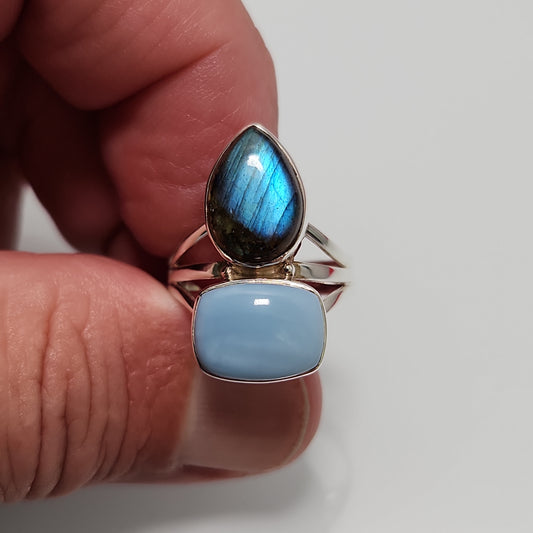 Owyhee Blue Opal Labradorite Ring sz 7.5