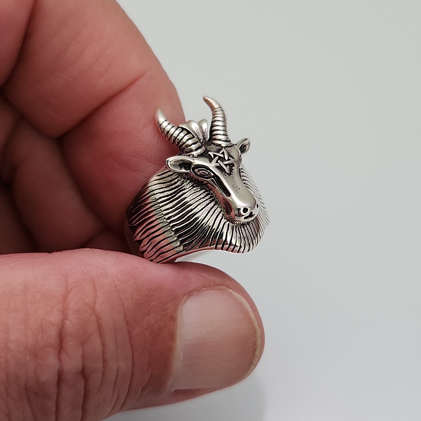 Silver Baphomet Goat Ring sz 8, 10, 11
