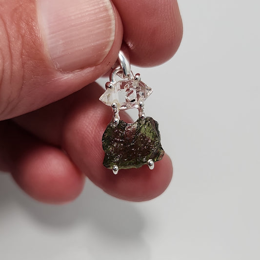 Herkimer Diamond Moldavite Pendant