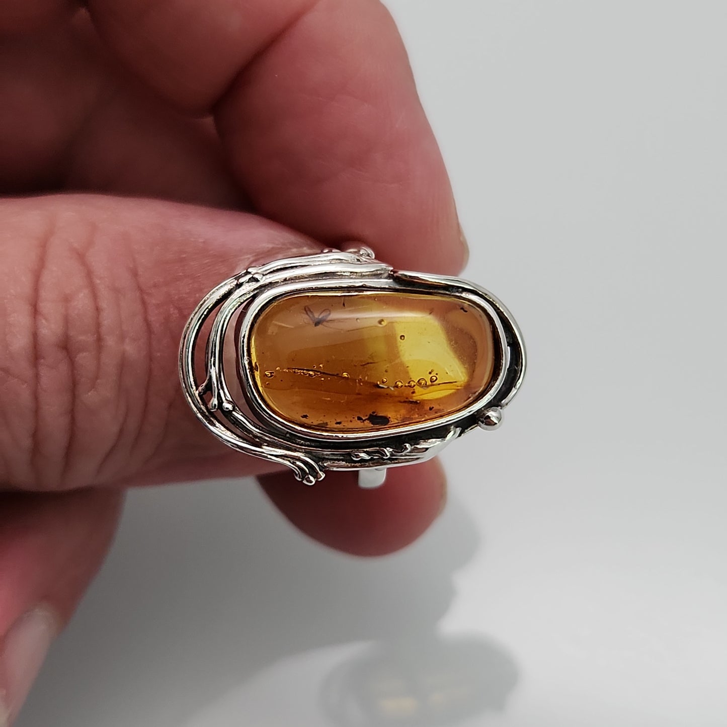 Amber With Insect Ring sz 9