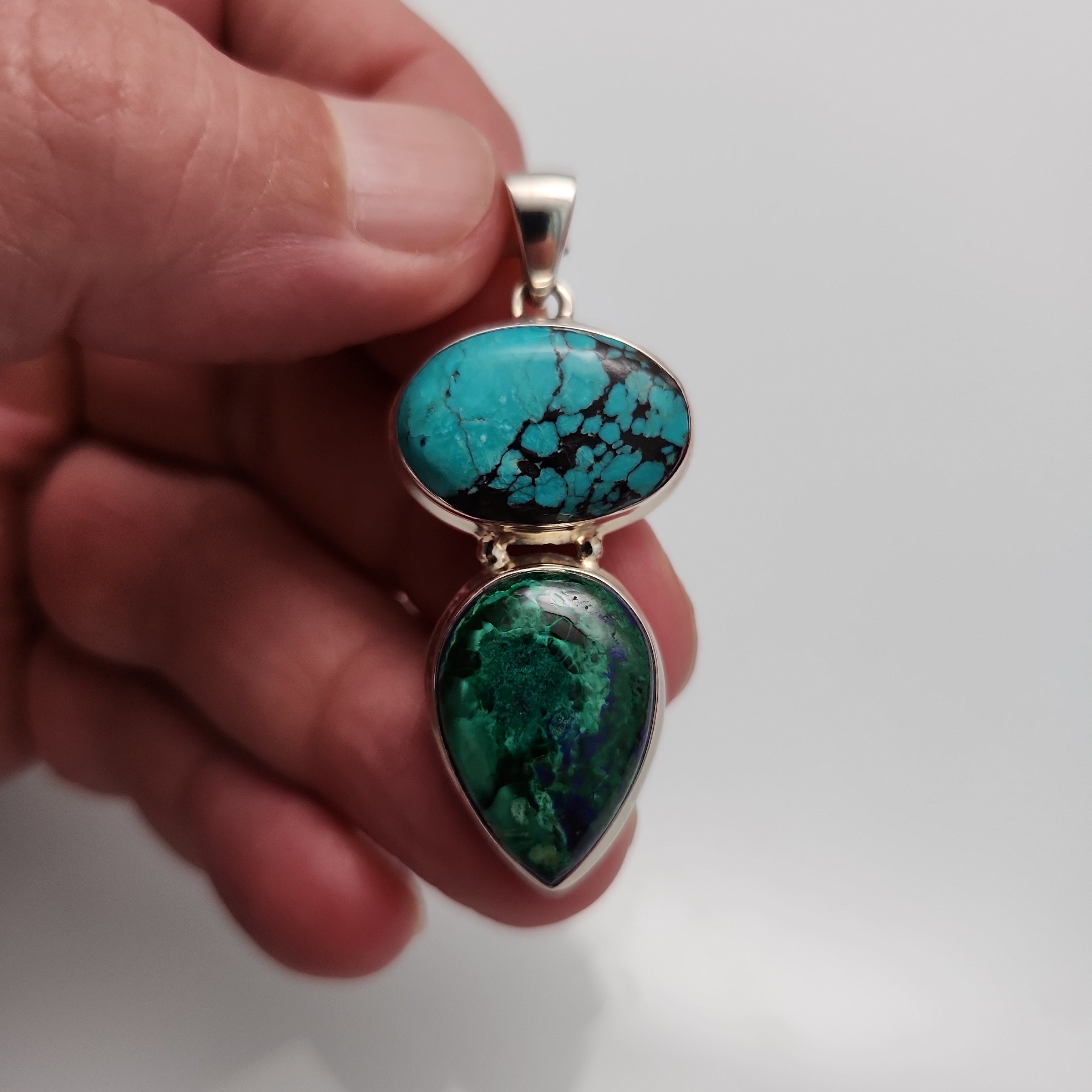 Malachite Azurite Pendant with Turquoise, hotsell Solid Silver