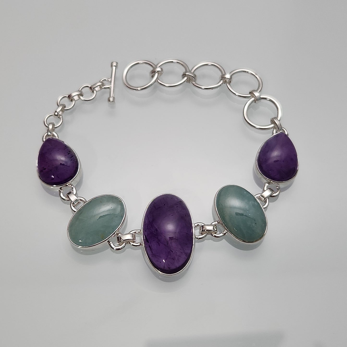 Amethyst & Aquamarine Bracelet Adjustable 6-8"