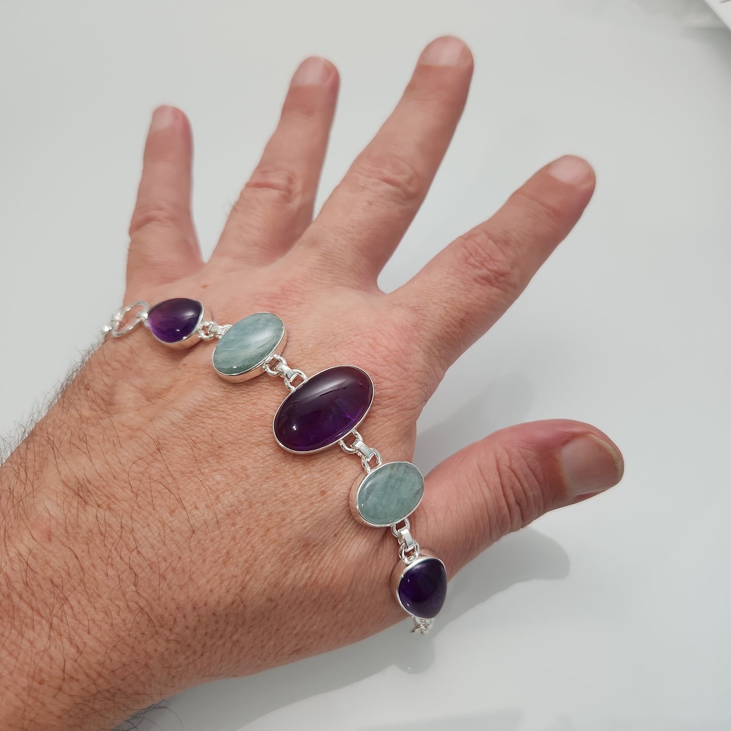 Amethyst & Aquamarine Bracelet Adjustable 6-8"