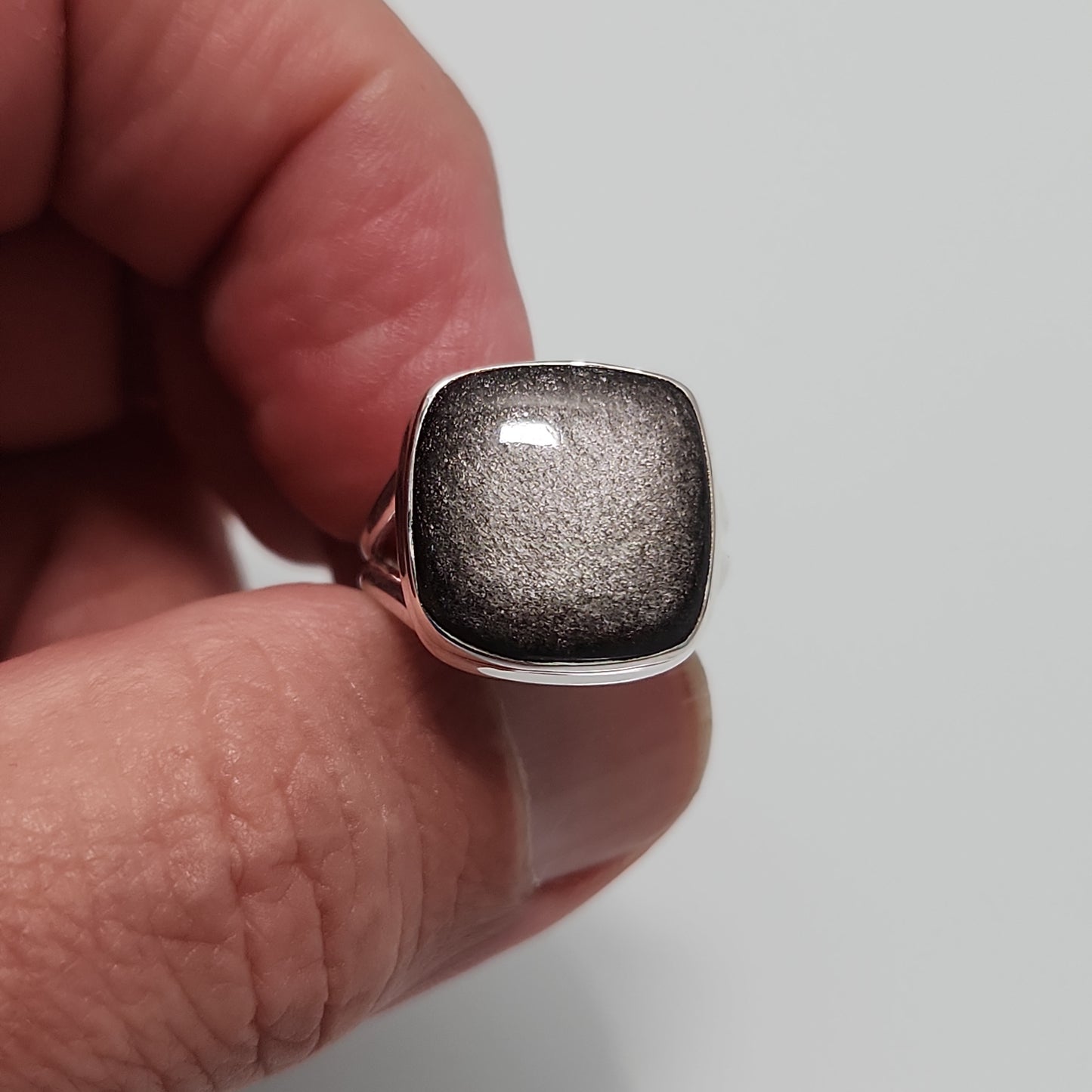 Silver Sheen Obsidian Ring sz 8