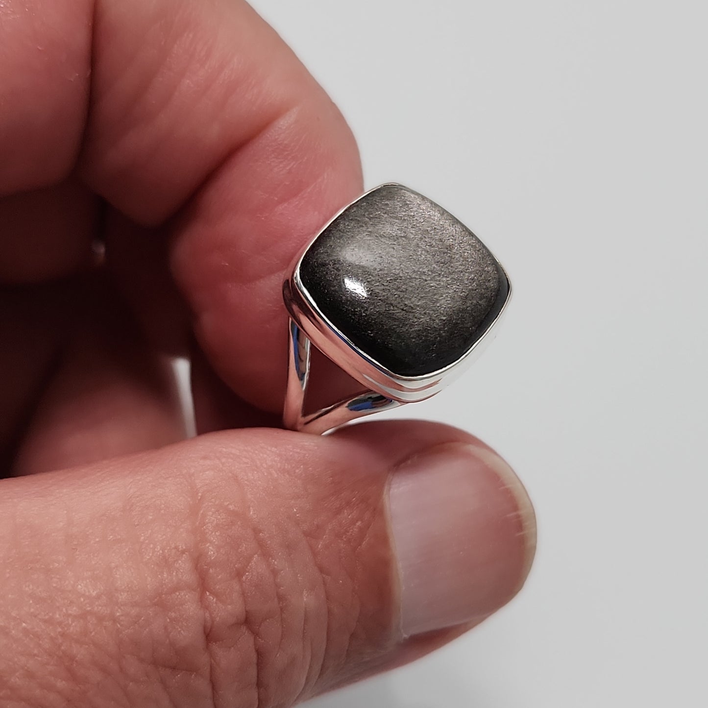 Silver Sheen Obsidian Ring sz 8