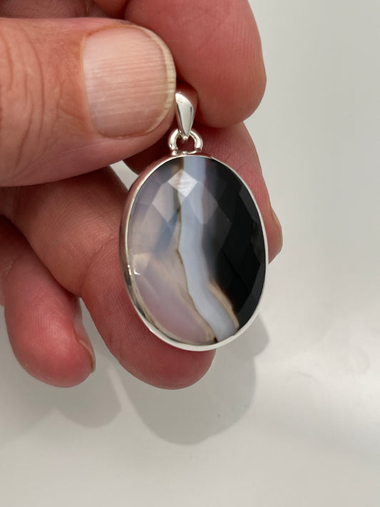 Black Banded Agate Faceted Pendant