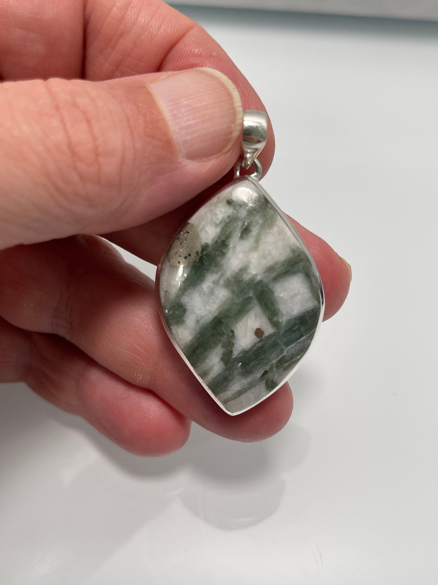 Green Tourmaline in Quartz Pendant