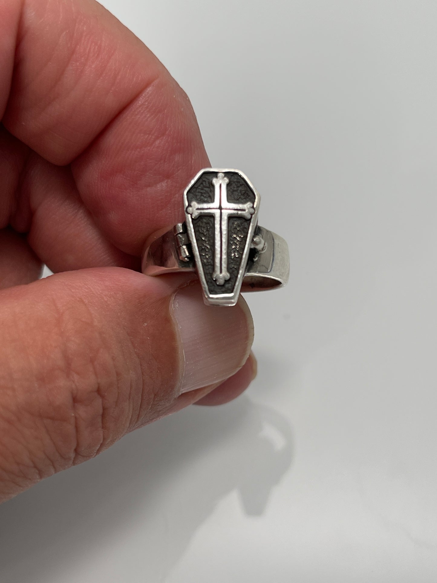 Sterling Silver Coffin Ring sz 7 & 8.5