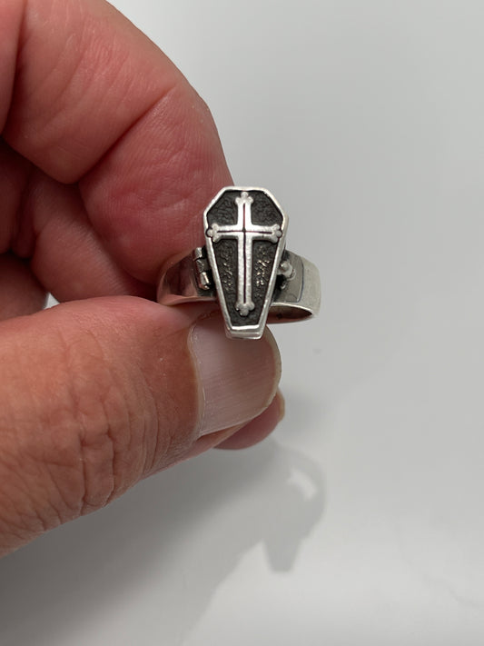 Sterling Silver Coffin Ring sz 7 & 8.5