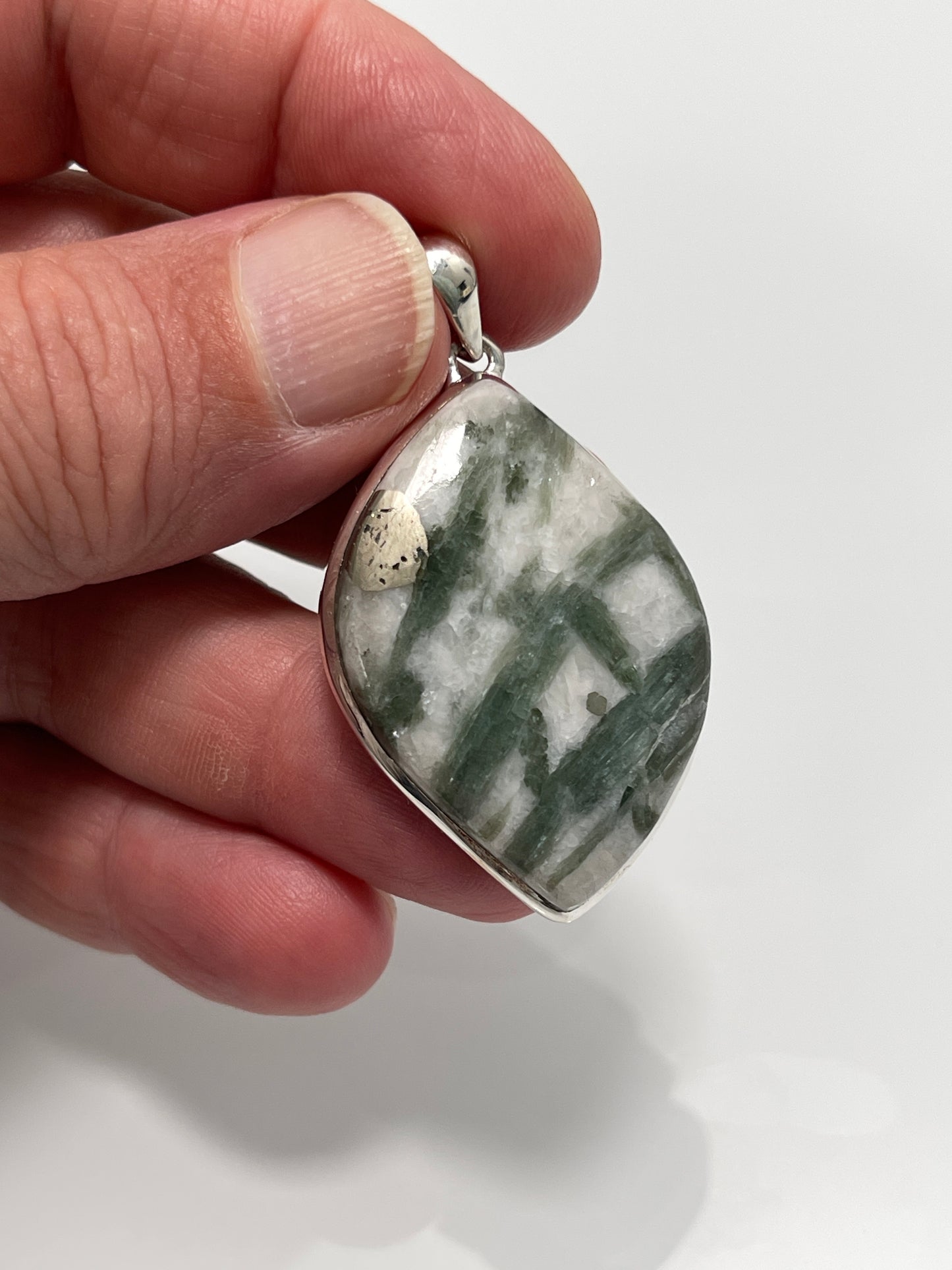 Green Tourmaline in Quartz Pendant