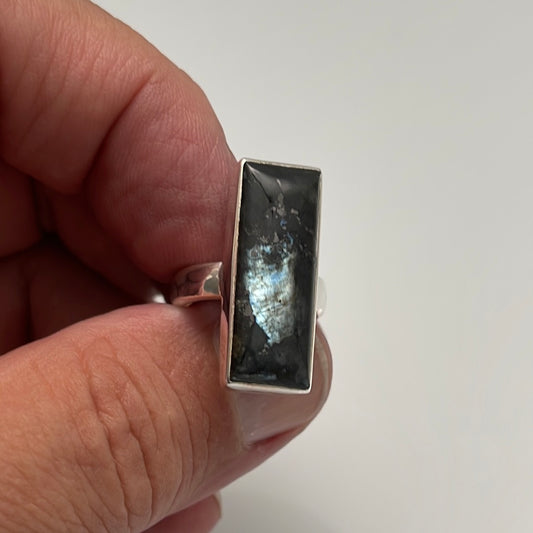 Black Moonstone Larvikite Ring sz 5
