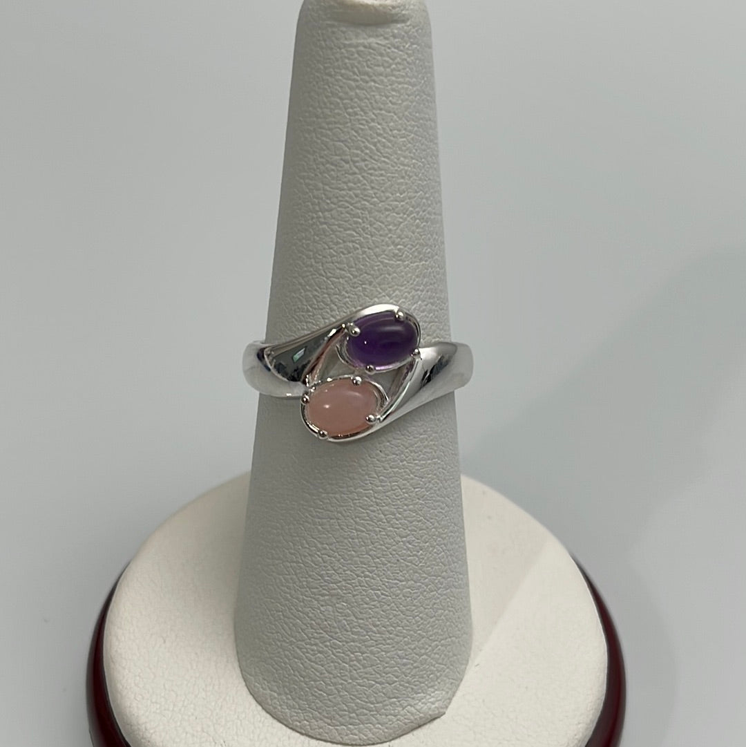 Amethyst and Pink Opal 2 Stone Setting Ring Sizes 5-12