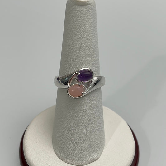 Amethyst and Pink Opal 2 Stone Setting Ring Sizes 5-12