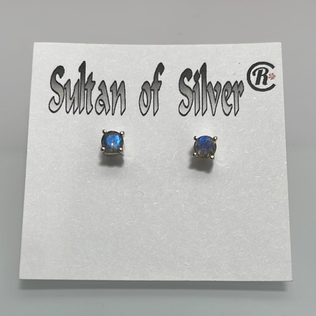 Labradorite Sterling Silver Stud Post Earrings 4mm