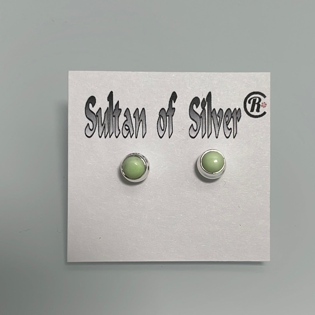 Citron Chrysoprase Sterling Silver Stud Bezel Set Post Earrings 5mm