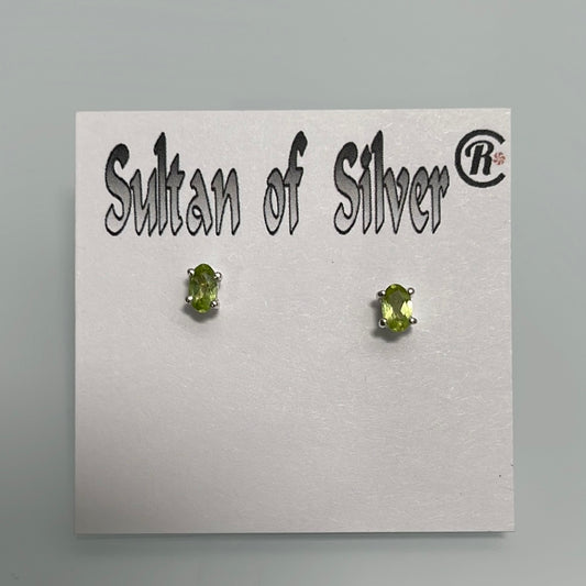 Oval Peridot Sterling Silver Stud Prong Set Post Earrings 3mmx5mm