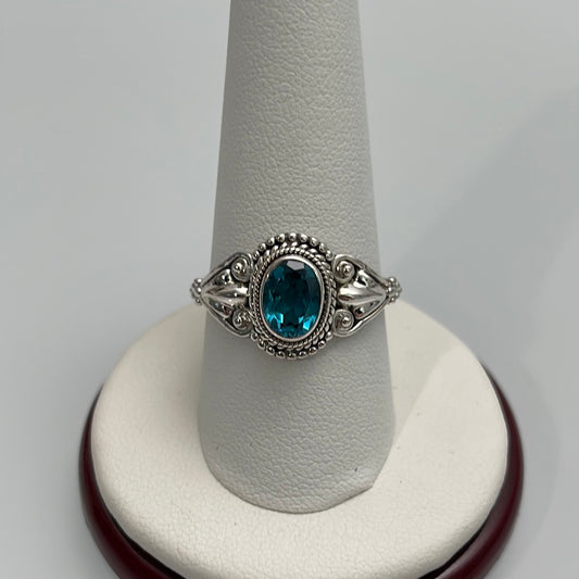 London Blue Topaz Filigree Ring Sizes 5-10