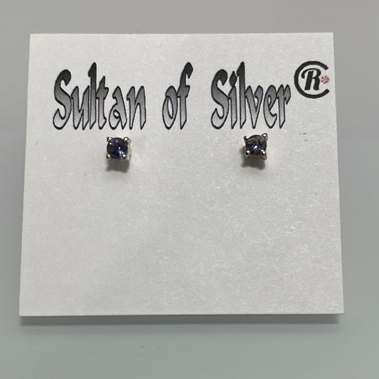 Iolite Sterling Silver Stud Post Earrings 3mm