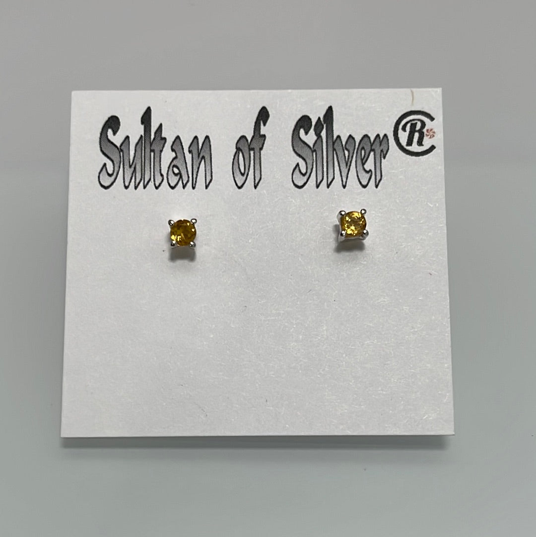 Citrine Sterling Silver Stud Post Earrings 3mm