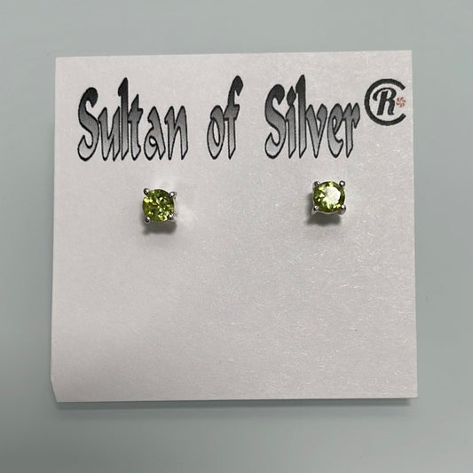 Peridot Sterling Silver Stud Prong Set Post Earrings 3mm