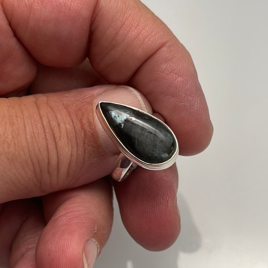 Black Moonstone Larvikite Ring sz 7