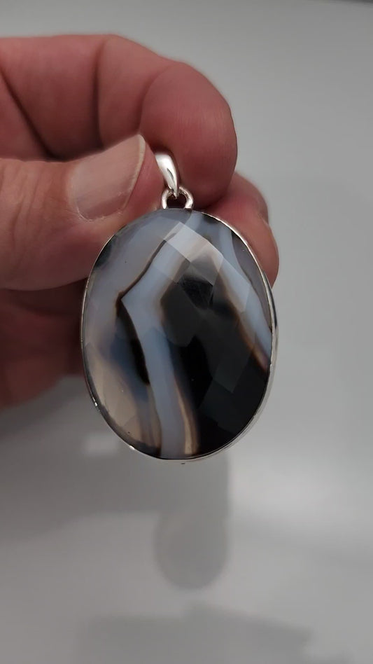 Black Banded Agate Pendant Faceted