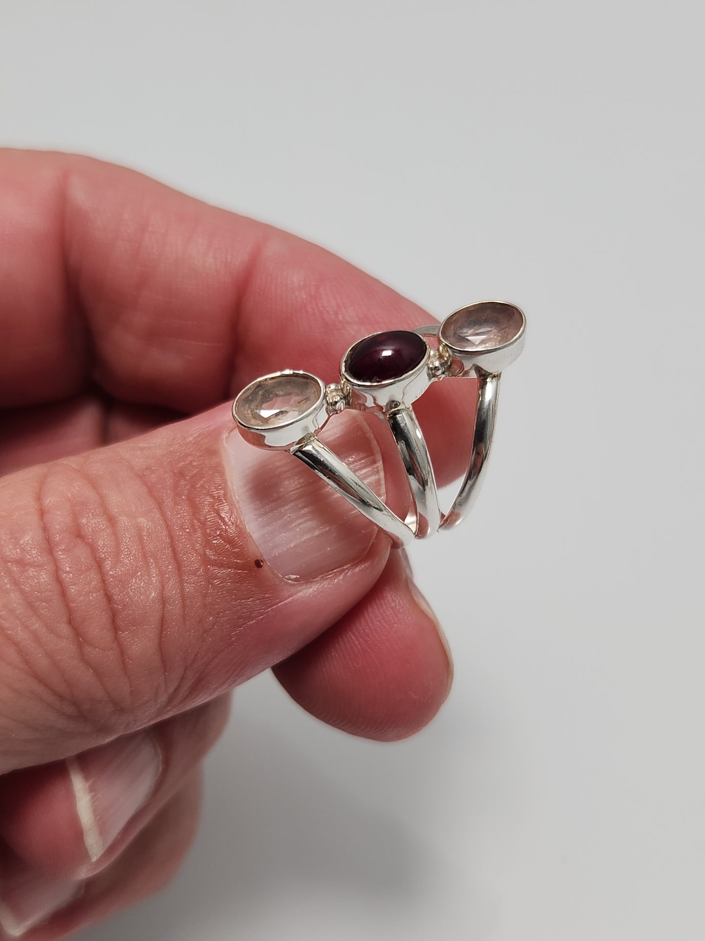 Rose Quartz & Garnet Ring sz 5.5