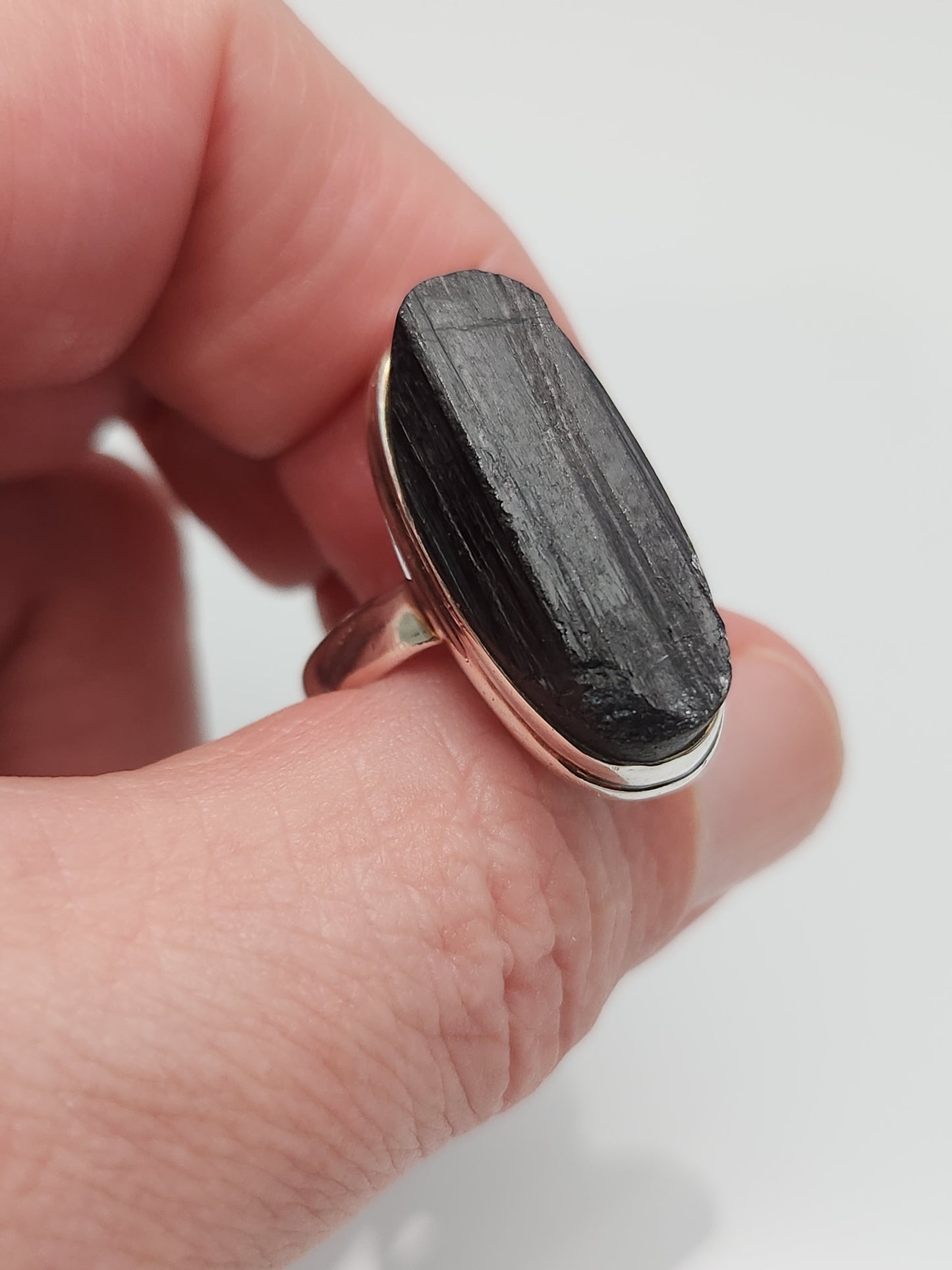 Black Tourmaline Rough Ring sz 13
