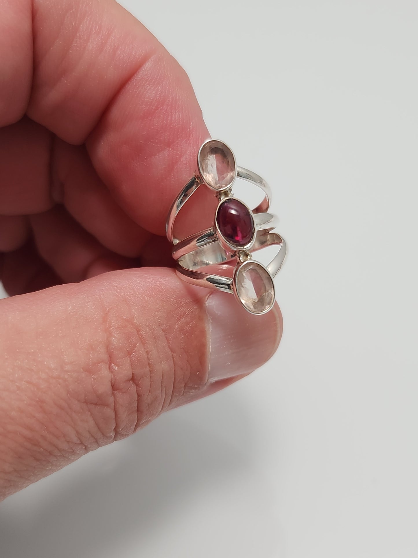 Rose Quartz & Garnet Ring sz 5.5