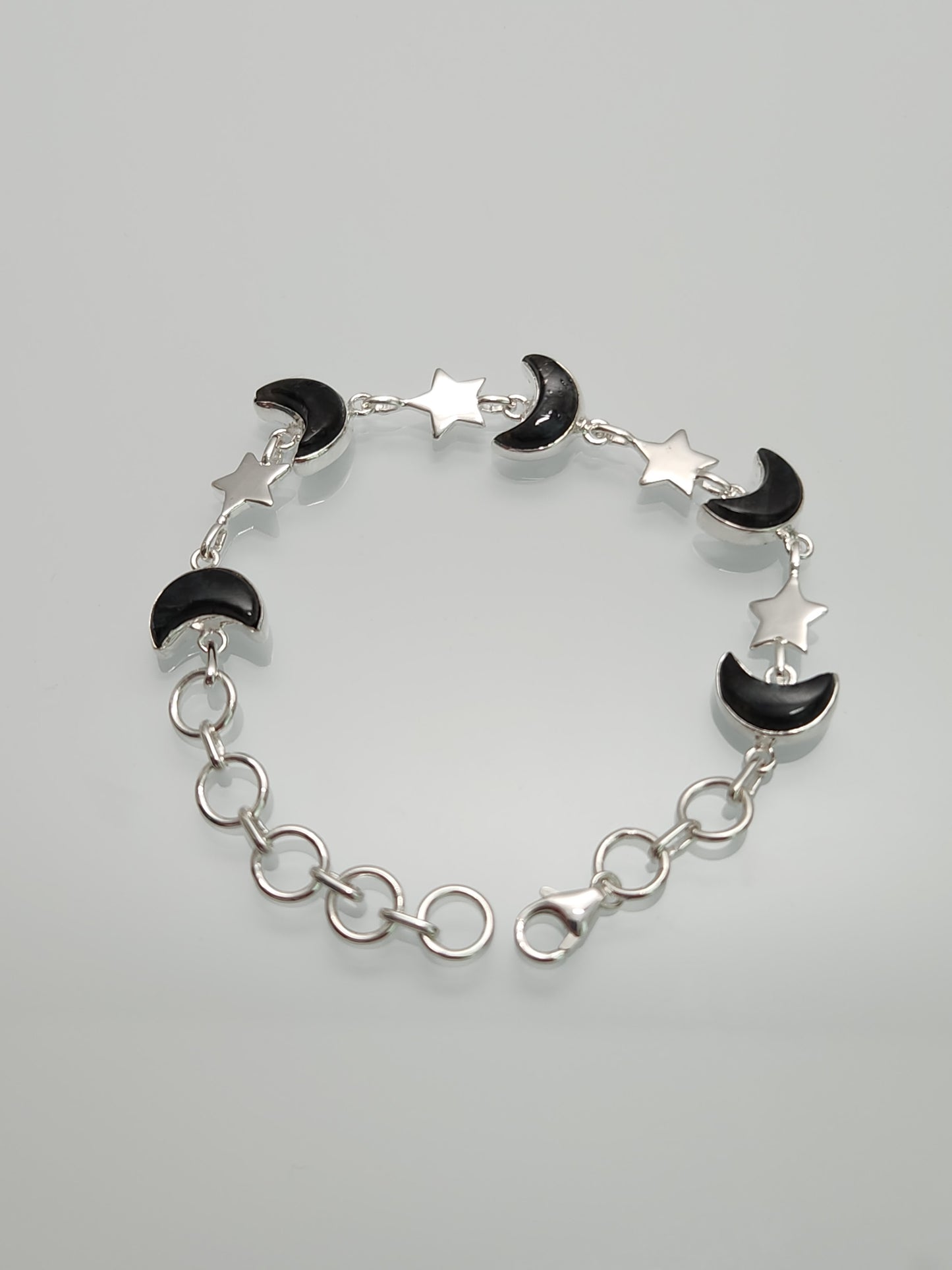 Black Moonstone Bracelet Adjustable 6.5-8"