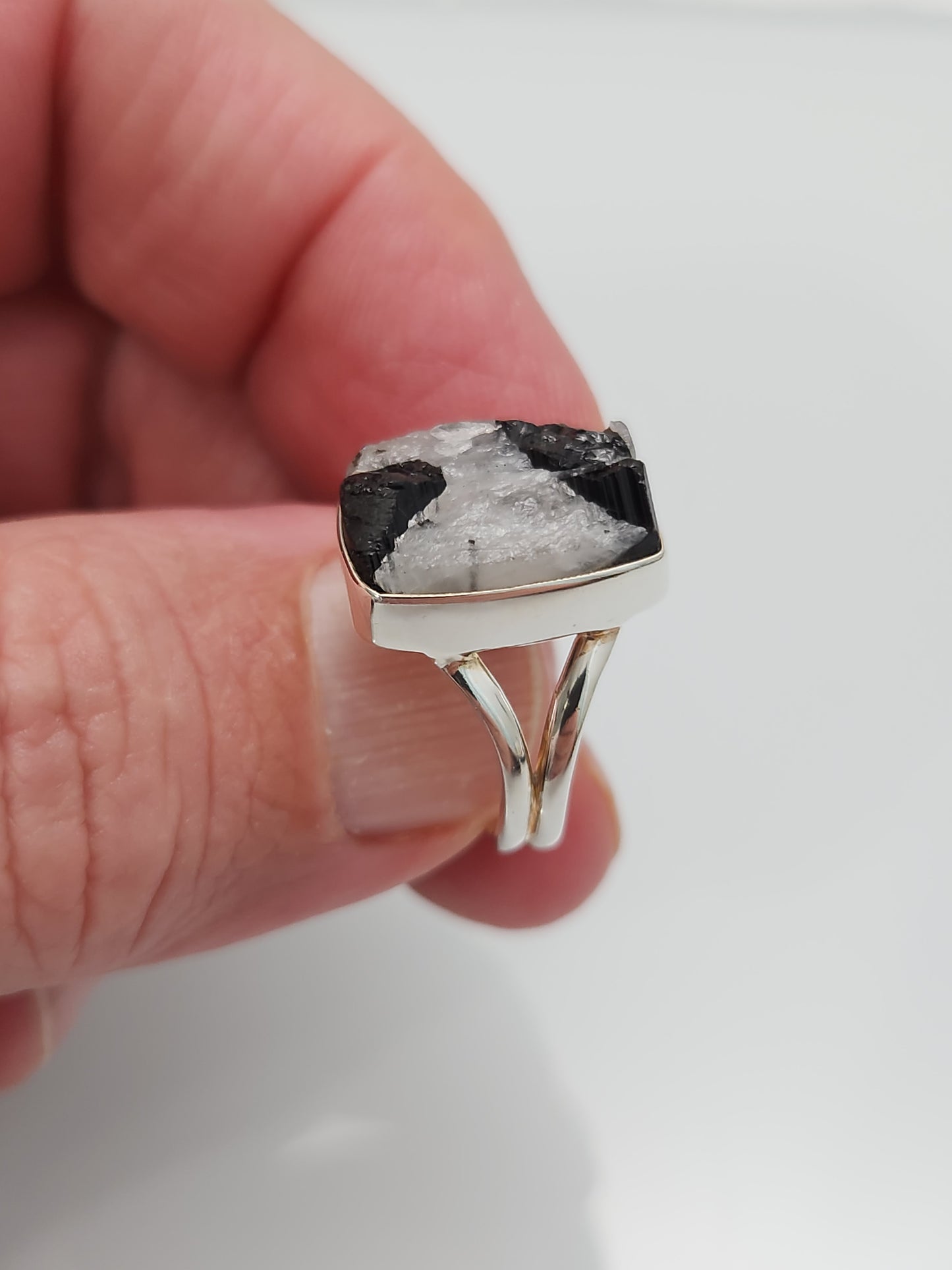 Black Tourmaline Quartz Raw Ring sz 6.5