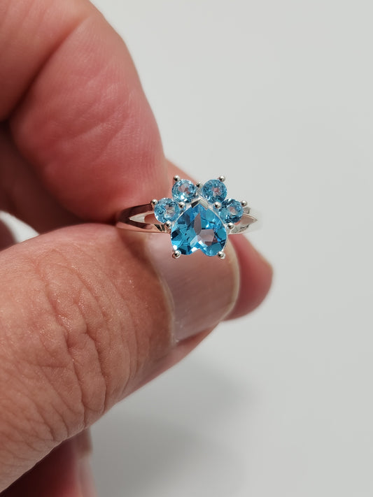 Blue Topaz Paw 🐾 Ring sz 5-12