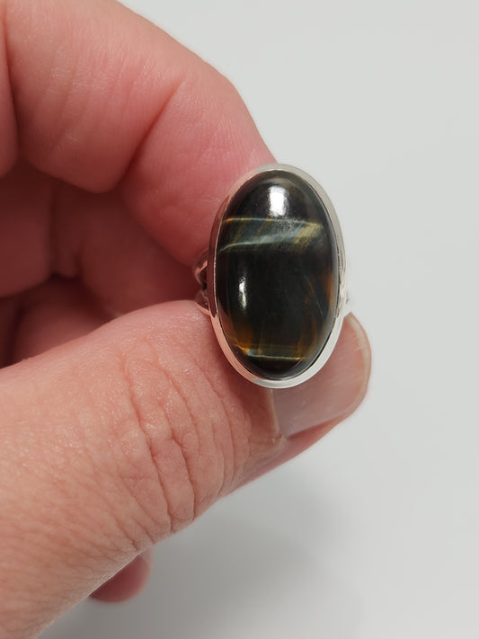 Blue Tiger Eye Ring sz 6