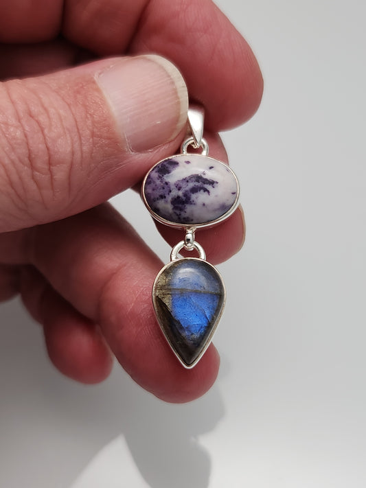 Flame Opal with Labradorite Pendant